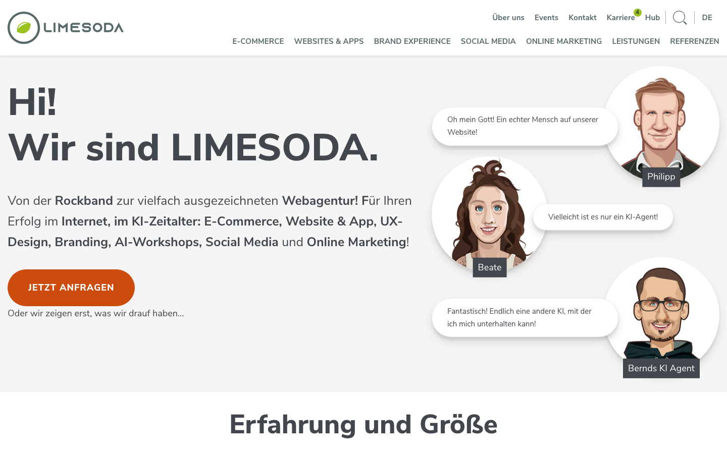 Screenshot der Website von LIMESODA