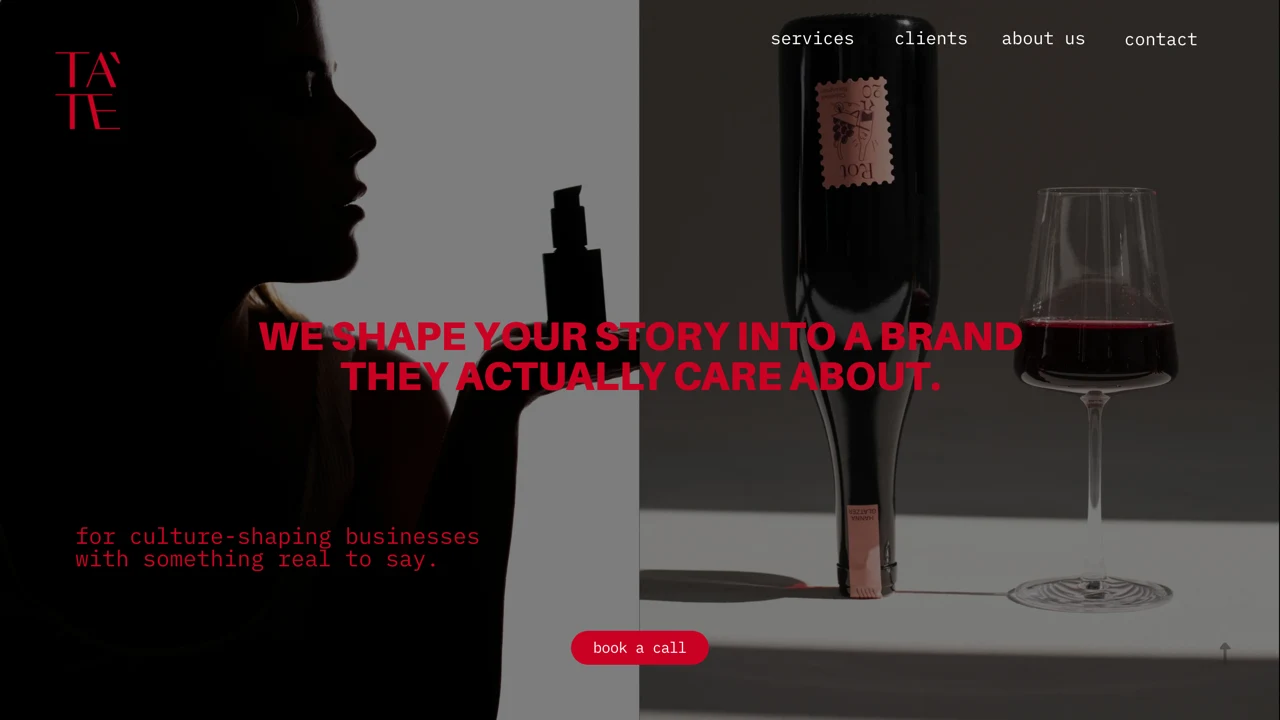 Screenshot der Website von TÀTE Agency
